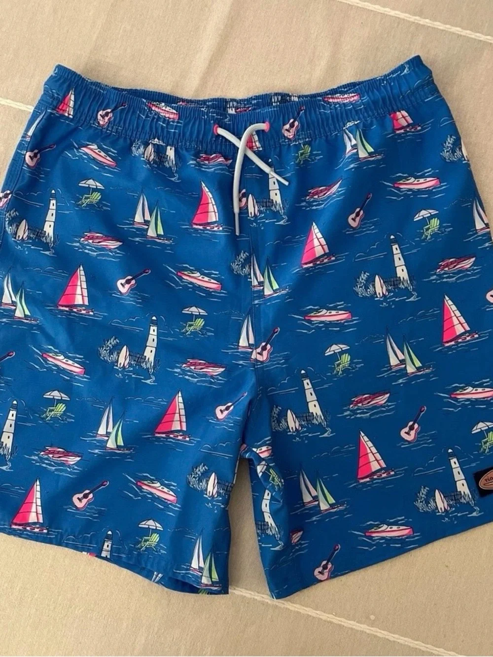Vineyard Vines Swim Trunks Blue Coastal Nautical Print Boys - XL